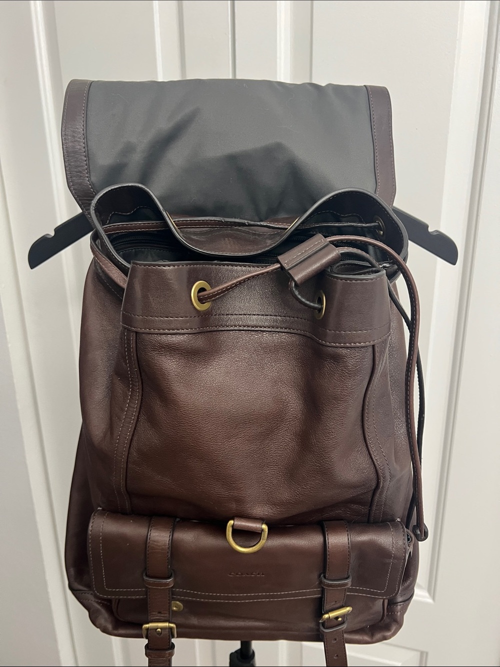 Coach Dark Brown Leather Buckle Backpack with Brass Hardware - Picture 10 of 17
